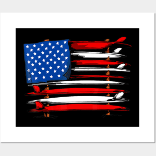 Surfboard usa american flag surfing surf surfer du Posters and Art